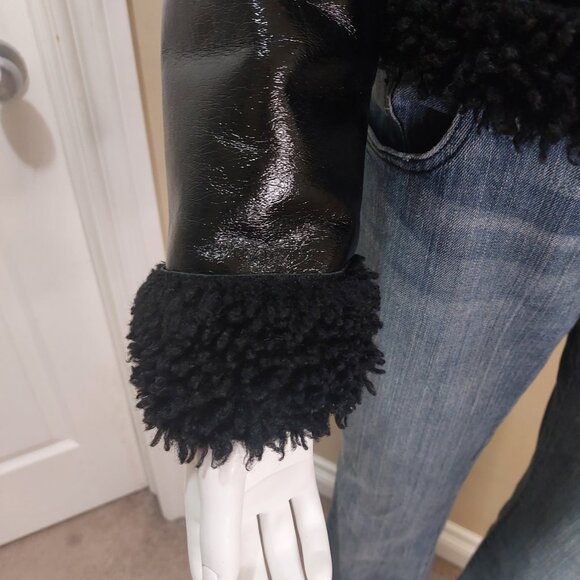 Topshop Black Faux Patent Leather Aviator Jacket - Picture 7 of 13